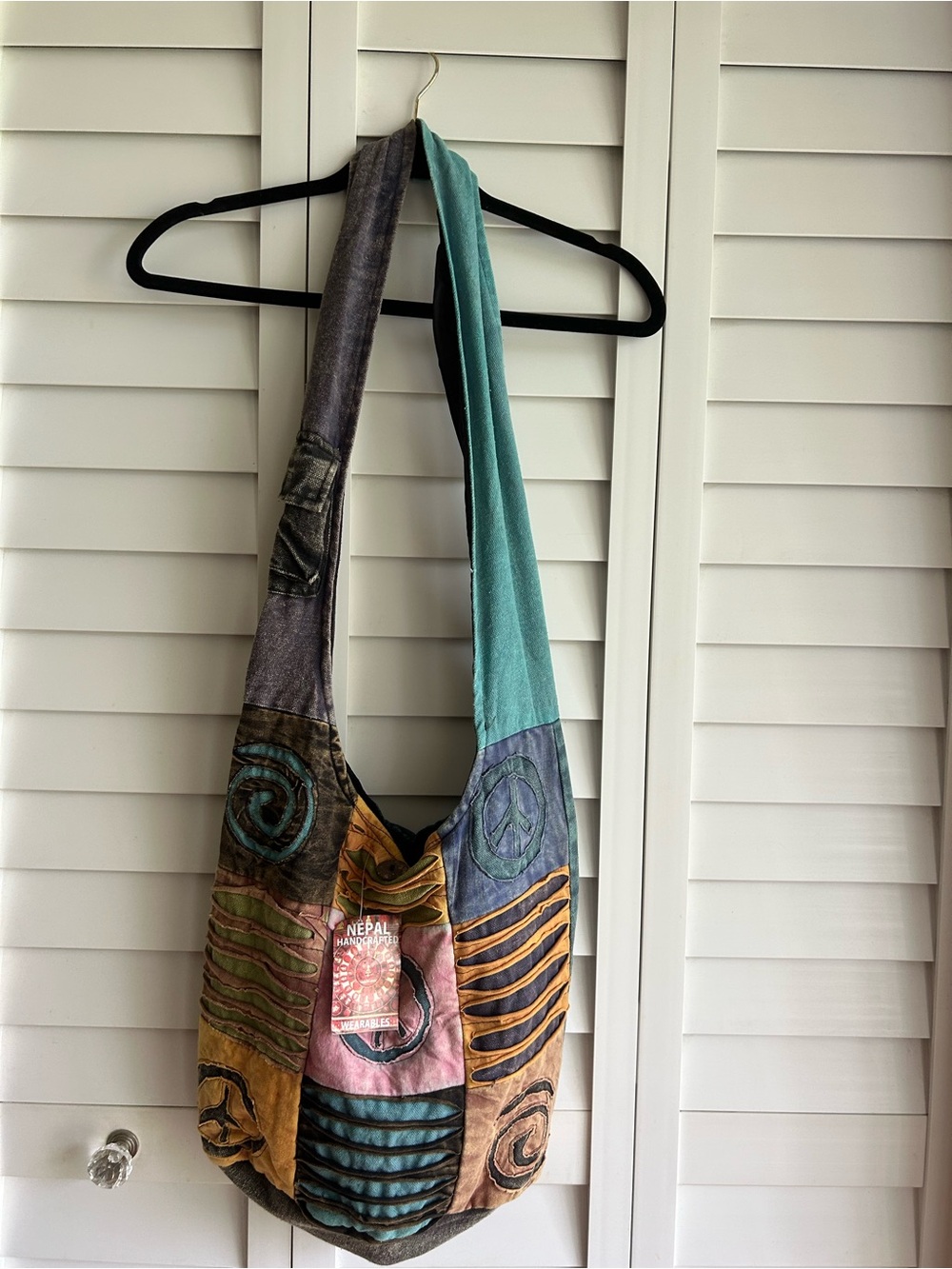 Handcrafted Nepal Patchwork Boho Bag in Teal & Multicolor